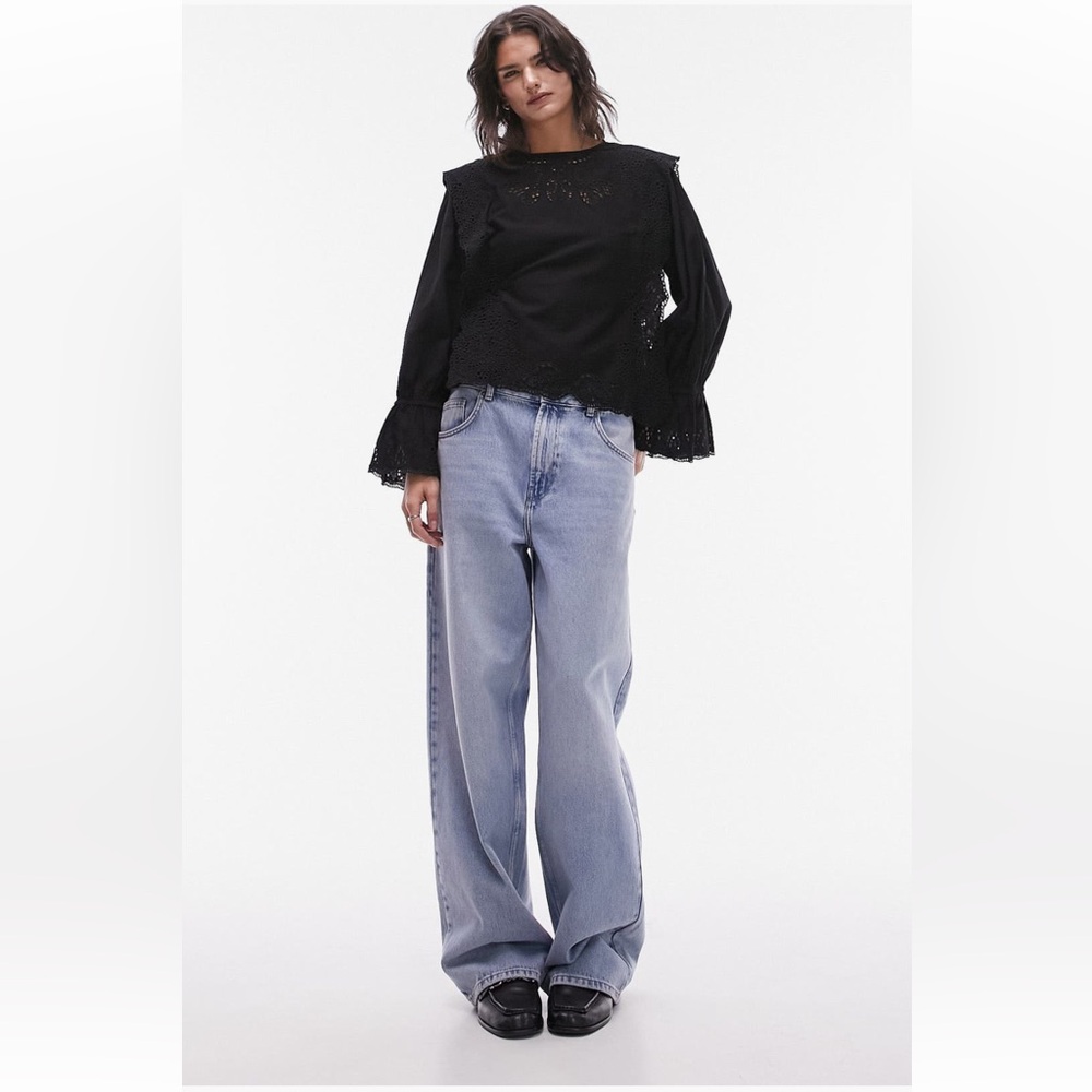 Topshop Eyelet Embroidered blouse in black